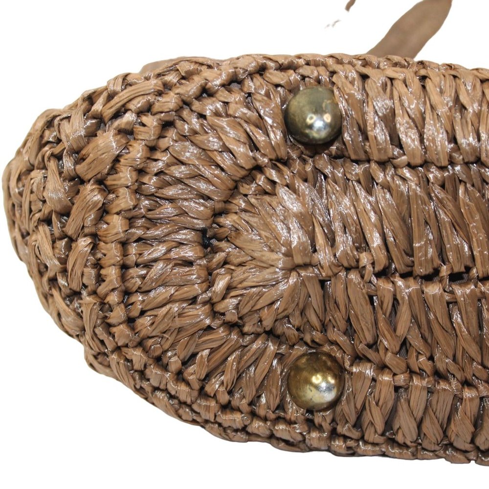 Vintage 1970's Raffia Straw Crochet Floral Embellishments Double Handled Purse - Picture 9 of 16